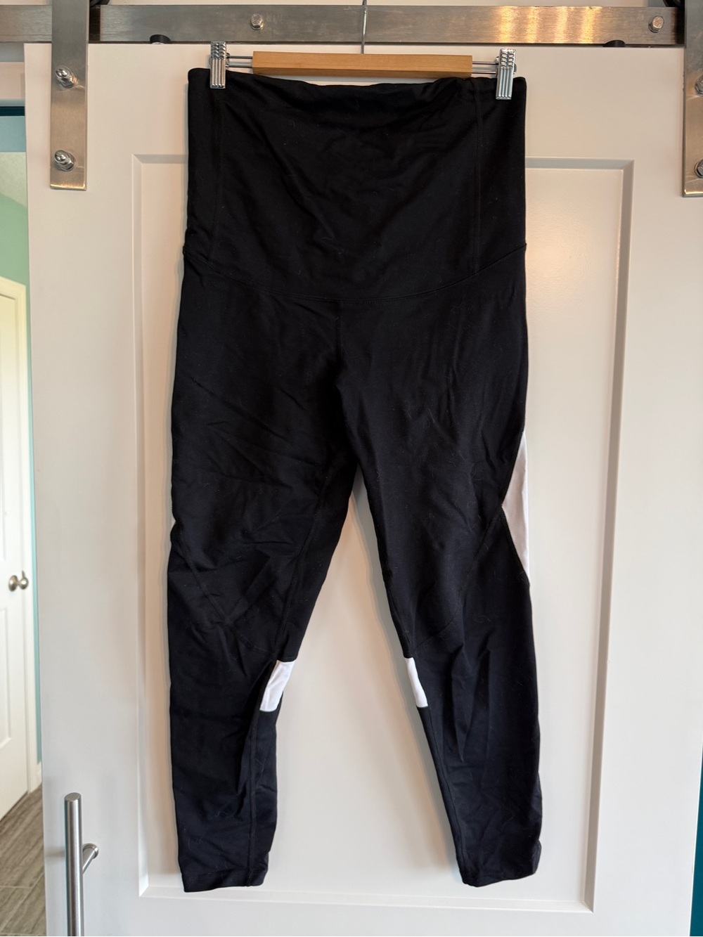 Maternity Black High-Waist Leggings with White Side Panels